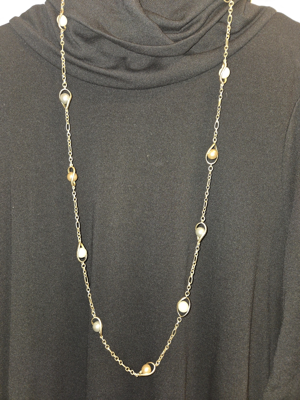 Lia Sophia Long Gold Chain Necklace with Mixed Pearl Accents
